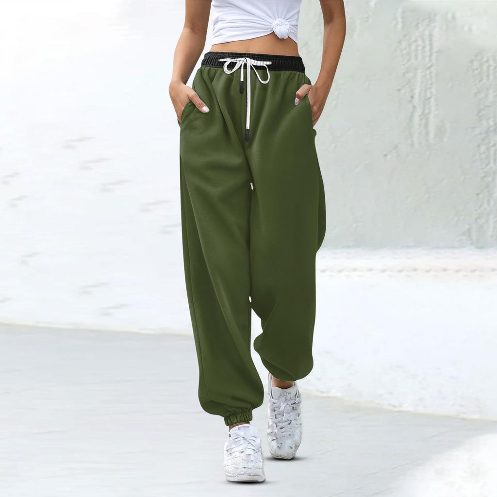 Женские модные спортивные повседневные спортивные штаны с карманами на шнурке и в тон