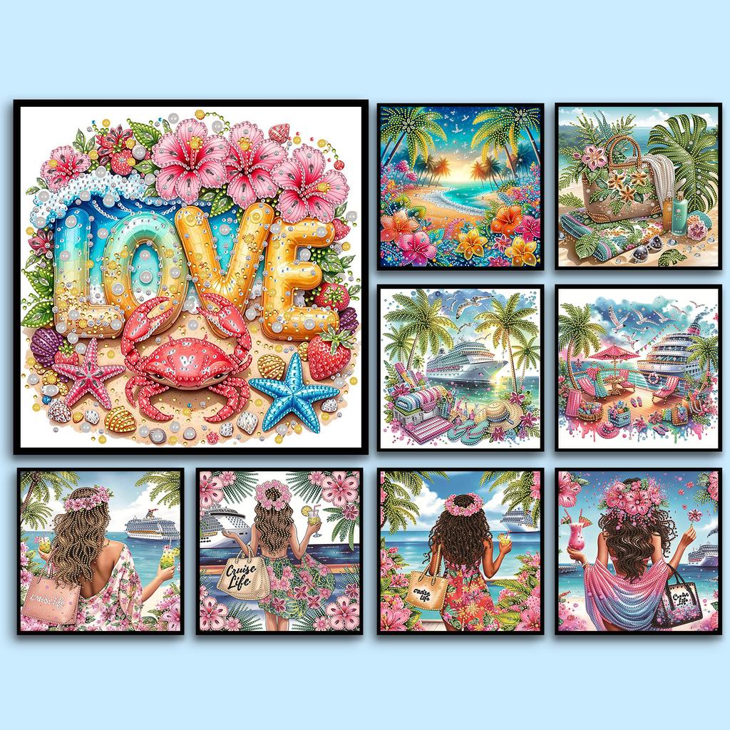 Summer Beach Special Shaped 5D DIY Partial Drill Diamond Art Kit for Adults Home Wall Decor Diamonds Dots Gem Art Kits 30x30cm