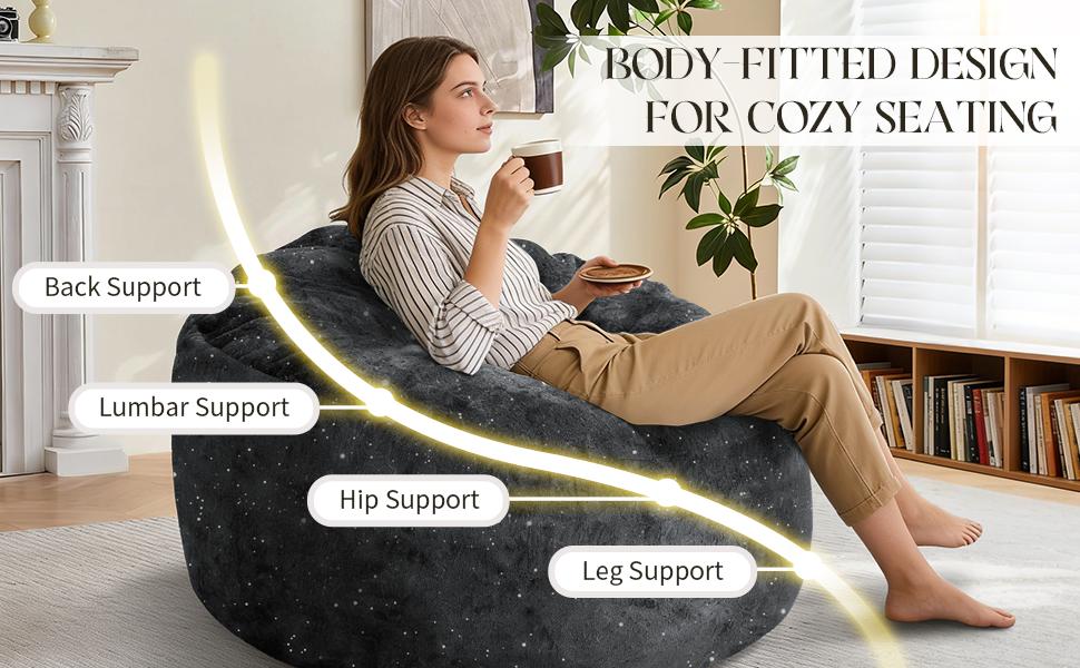 Curved High-Back Bean Bag Chair with Full-Body Contour Support for Immersive Relaxation in Modern Living Spaces