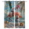Christmas Beach Palm Tree Snowman Flamingo Blackout Curtains For Living Room Bedroom Window Treatment Blinds Drapes