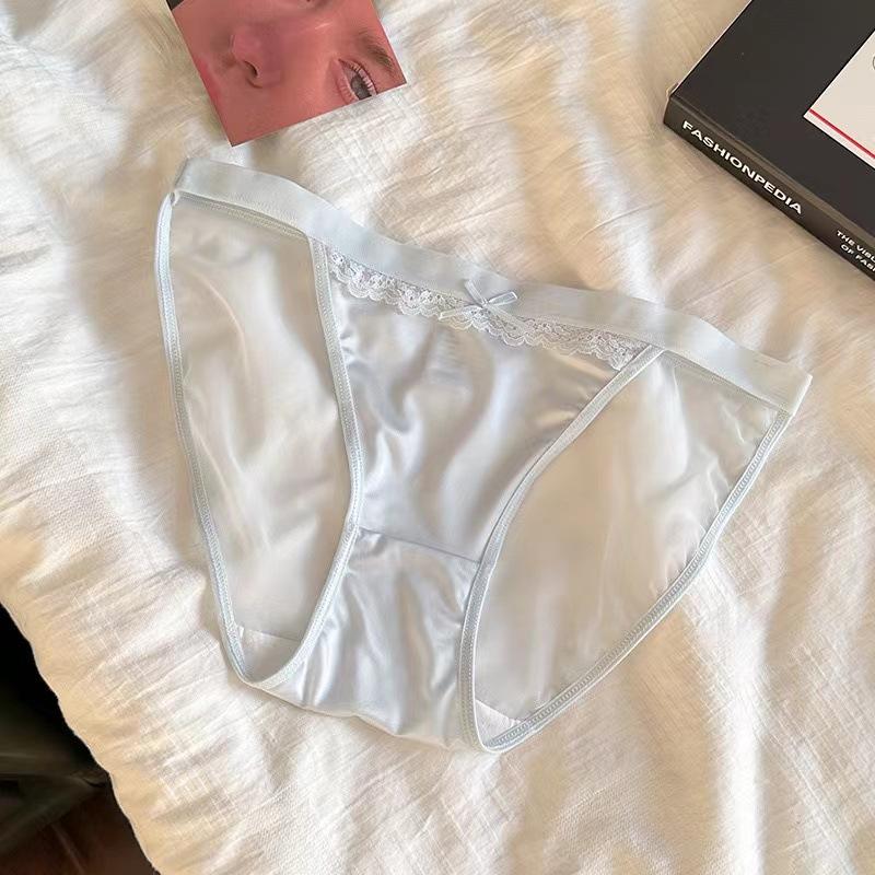 Women's New High Slit Satin Lace Sexy Comfortable Breathable Cotton Bottom Crotch Mid Waist Underwear