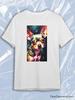 TeeSensation White Crew Neck Short Sleeve T-Shirt with Colorful Oil Painting Chihuahua Dog Portrait Print