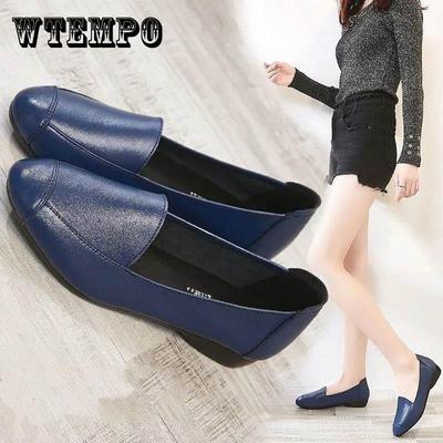 Повседневные туфли из натуральной кожи, женские весенне-осенние туфли из мягкой кожи на мягкой подошве, туфли для мам на плоской подошве в горошек