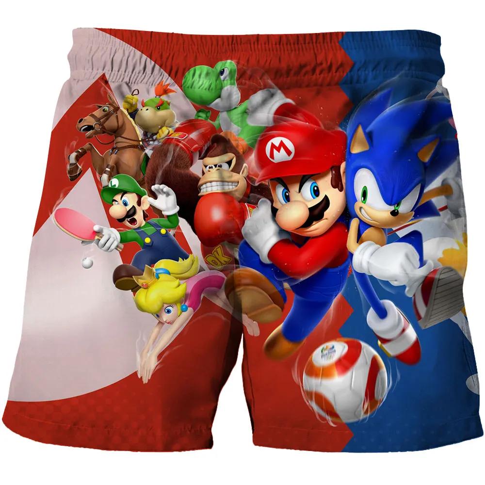 2025 MINISO Пляжные штаны для детей 4-14 лет Шорты Sonic 2 Штаны для девочек и мальчиков Штаны Харадзюку Для детей 3D Мультяшный принт Детские штаны