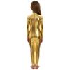 Девочки Блестящий Металлический Спортивный Комбинезон Стойка Воротник Длинный Рукав Полная Длина Гимнастический Купальник