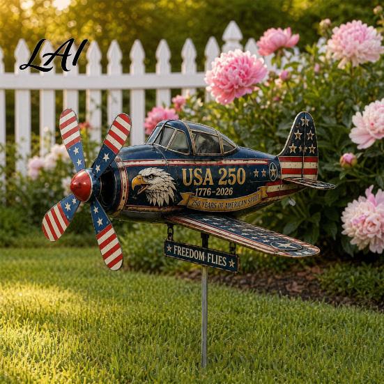 Садовая Вертушка-Пропеллер США 250-летие Винтажный Самолет Ветряной Спиннер 1776–2026 Патриотический Вертолет