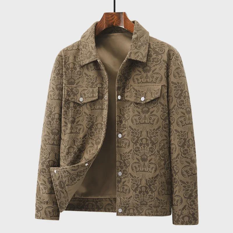 Men's Trendy Corduroy Jacket: Lapel, Full-Print, Spring/Autumn Casual Wear
