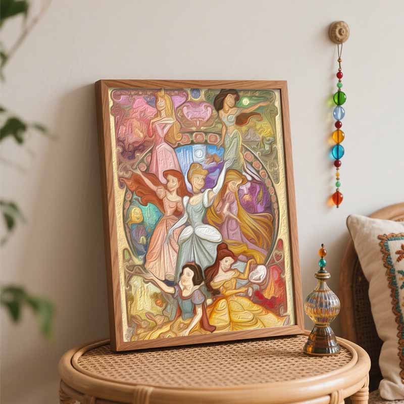 Disney Oil Painting DIY Digital Painting Classic Princesses Group Portrait HandPainted Wall Art for Living Room and Entryway.