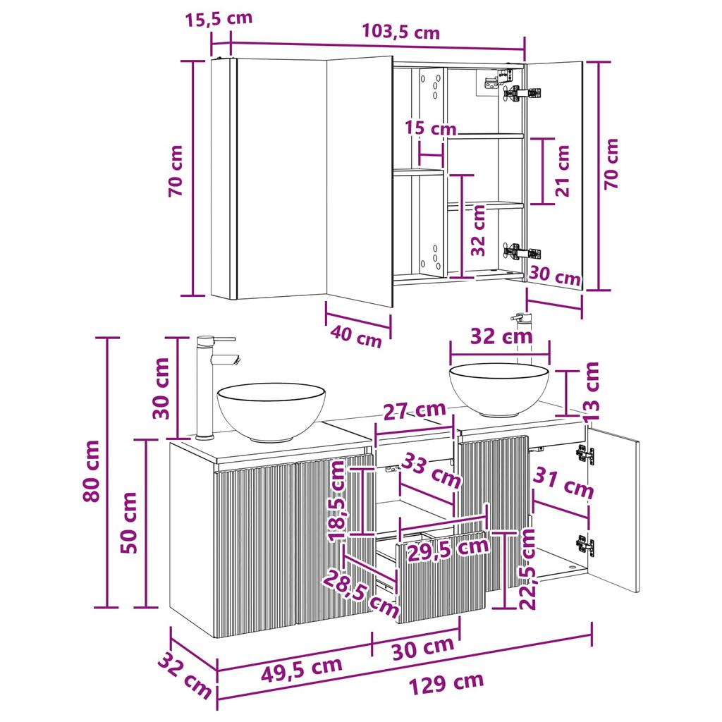 Bathroom Cabinet Set 4 pcs Artisan Oak 103.5 x 15.5 x 70 cm