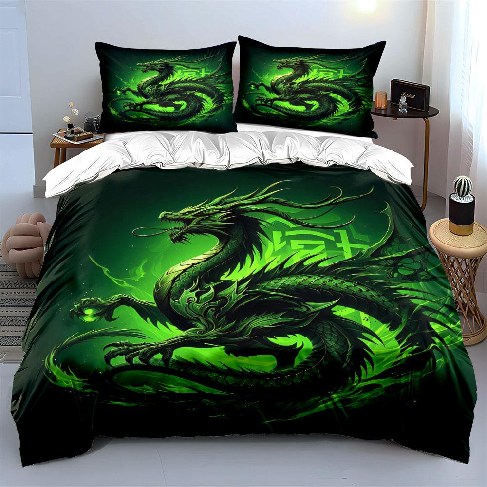 Dragon Artwork Three-Piece Decor Bedding Set with 1 Duvet Cover 2 Pillowcases Single Double King Queen, Gift