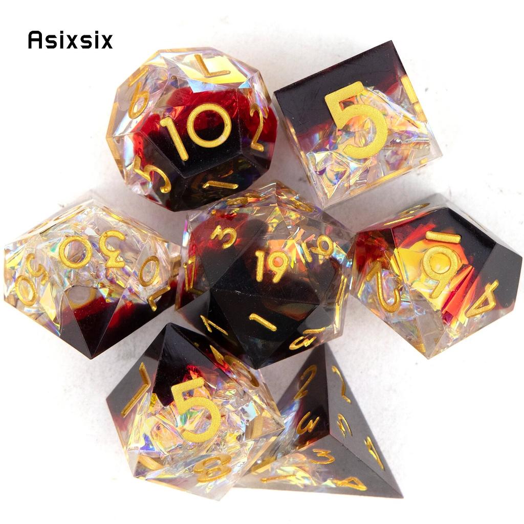 7 шт., черные, красные, желтые кубики с острыми краями, многогранные кубики из смолы, подходящие для ролевых ролевых игр, настольная игра