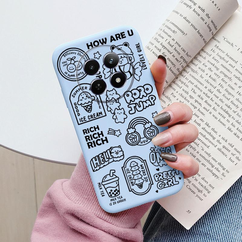 Case For Redmi 14C 4G 14R 5G A4 Note 14 Pro Poco C67 Cute Heart Flower Back Cover Soft Silicone Matte Protective Fundas Cartoon