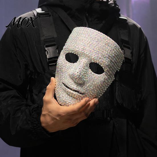 Wide Field of Vision Mask Halloween Rhinestone Full Face Mask, Sparkly Masquerade for High Visibility Dance Performance, Lightweight Hip Hop