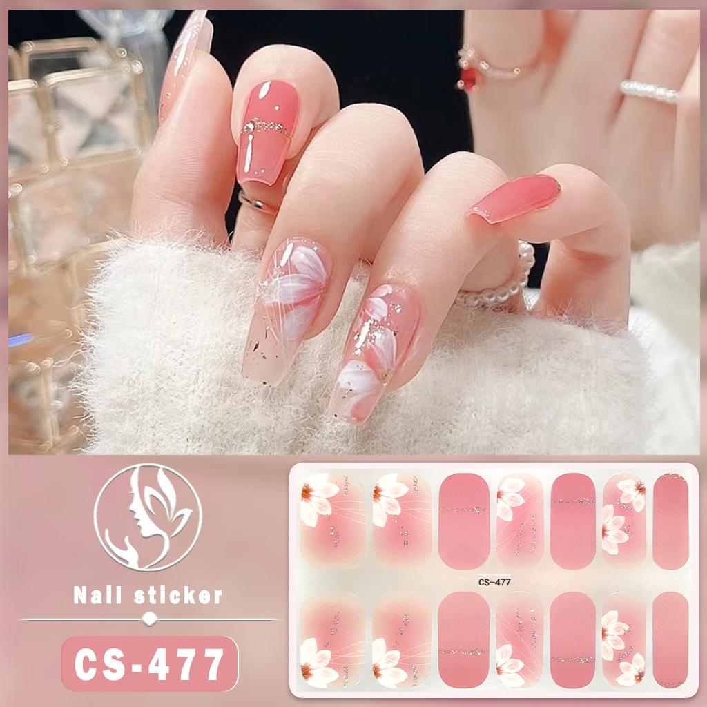 CS Waterproof No-Cure Gel Nail Wraps, Full Cover Japanese & Korean Style Floral Pattern Nail Stickers, Nail Patch Films