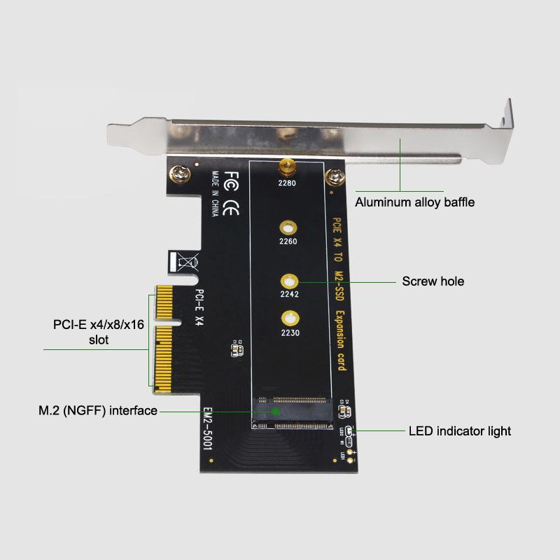 1 шт. Адаптер-удлинитель PCI-Express на M.2 для твердотельного накопителя, карта-конвертер PCIe X1 X4 в M.2 NVMe для SSD 2230 2242 2260 2280