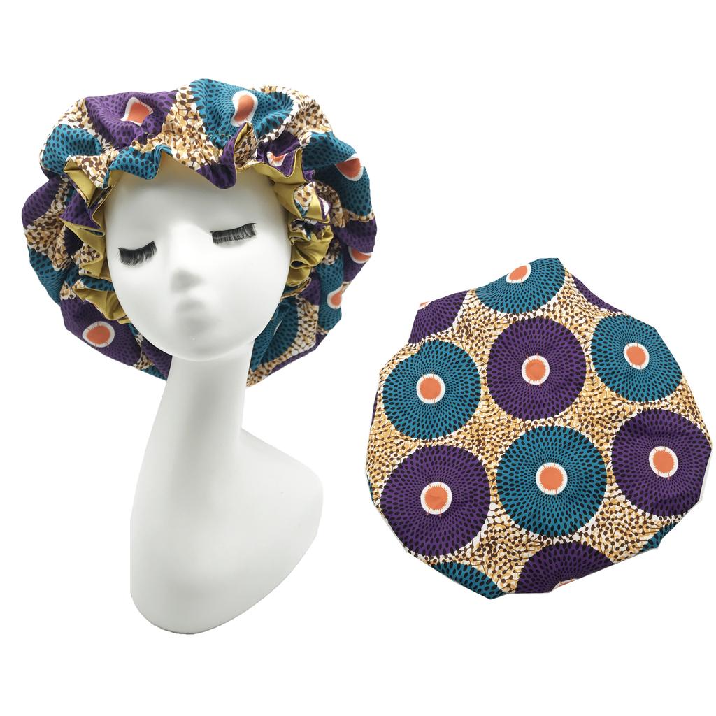 African Pattern Print Ankara Bonnet Double Layer Satin Large Turban for Women Sleep Night Hat Silk Hair Ladies Night Parties