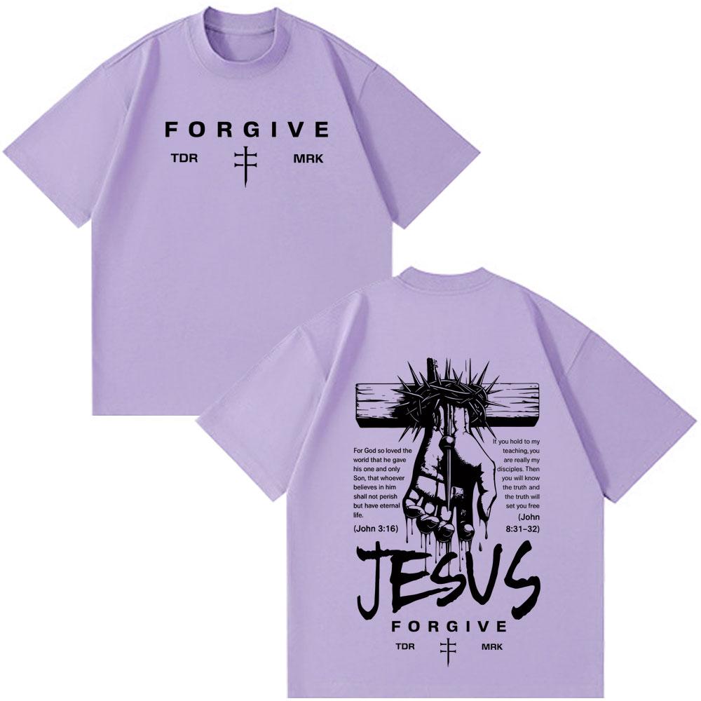 Jesus Forgive Vintage Fashion Graphic Tshirt Unisex Unisex Casual Loose Tshirts Shortsleeved Oversized Hiphop Cotton Tshirts