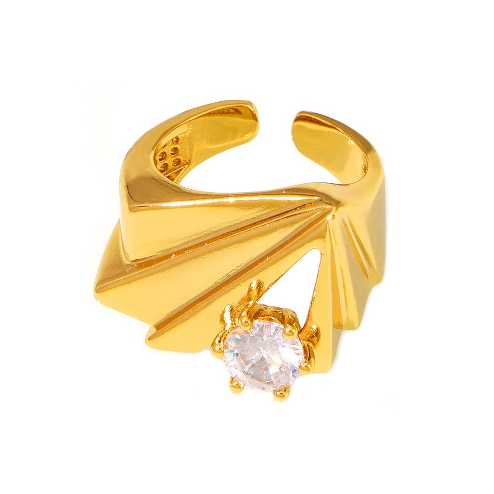 Кольцо с нерегулярной геометрической оправой из циркона с открытой текстурой, ретро-дизайн, покрытая медью, настоящее золото, ювелирные изделия для женщин