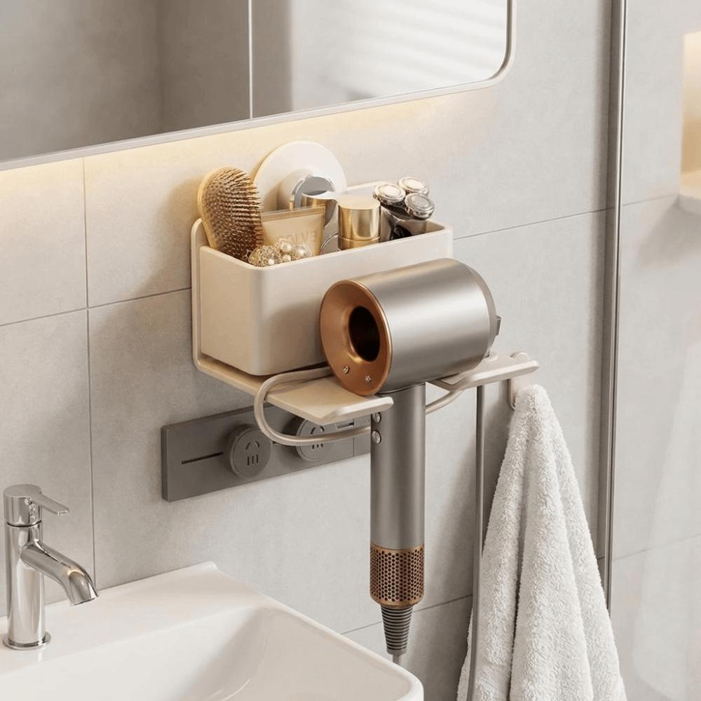 Carbon Steel Suction Cup Hair Dryer Holder Punch Free Wall Mounted Hair Dryer Bracket Rustproof Space Saving