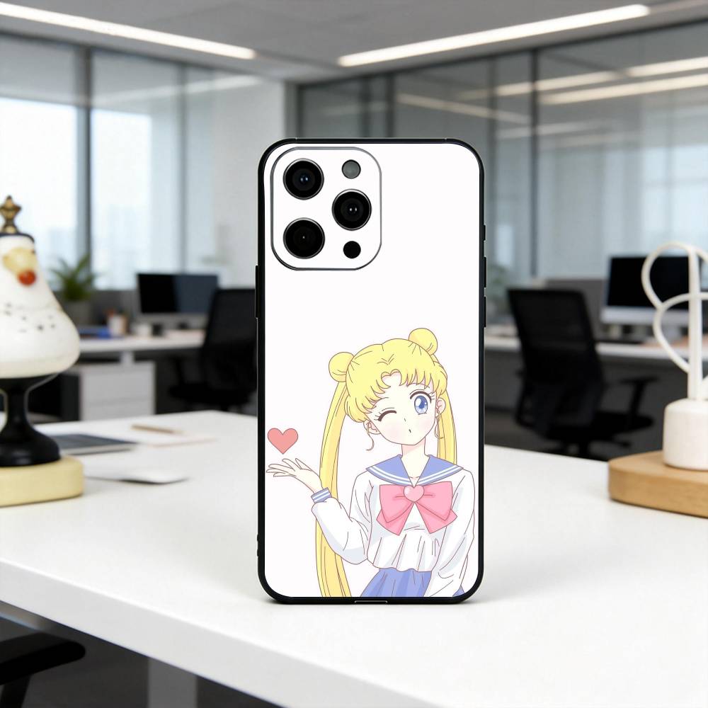 Мультяшный чехол для телефона S-Sailor M-Moon-es Art для iPhone 17, 16, 15, 14, 13, 12, 11 Plus, Pro Max, Других Мягкий Черный Чехол