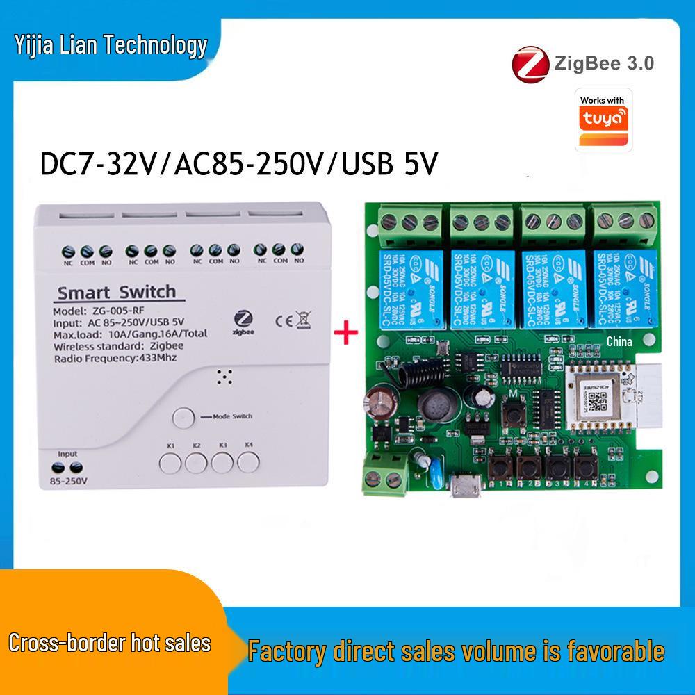 Zigbee 3.0 Tuya Умный 4-канальный WiFi релейный переключатель с 433 МГц и голосовым управлением, 220 В