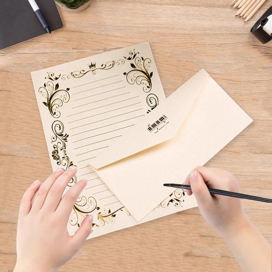 3Pcs Kraft Paper Envelopes with Clear Stripe Line Smooth Reliable Writing Vintage Style Invitations Elegant Wedding Stationery Set