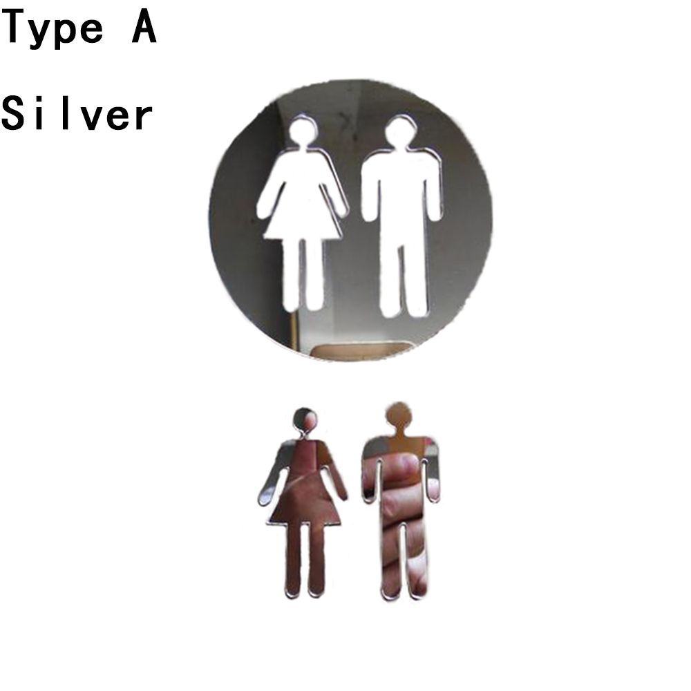 Entrance Bathroom Door Washroom Sign Poster Toilet Wall Stickers Woman & Man Mirror Surface Decal