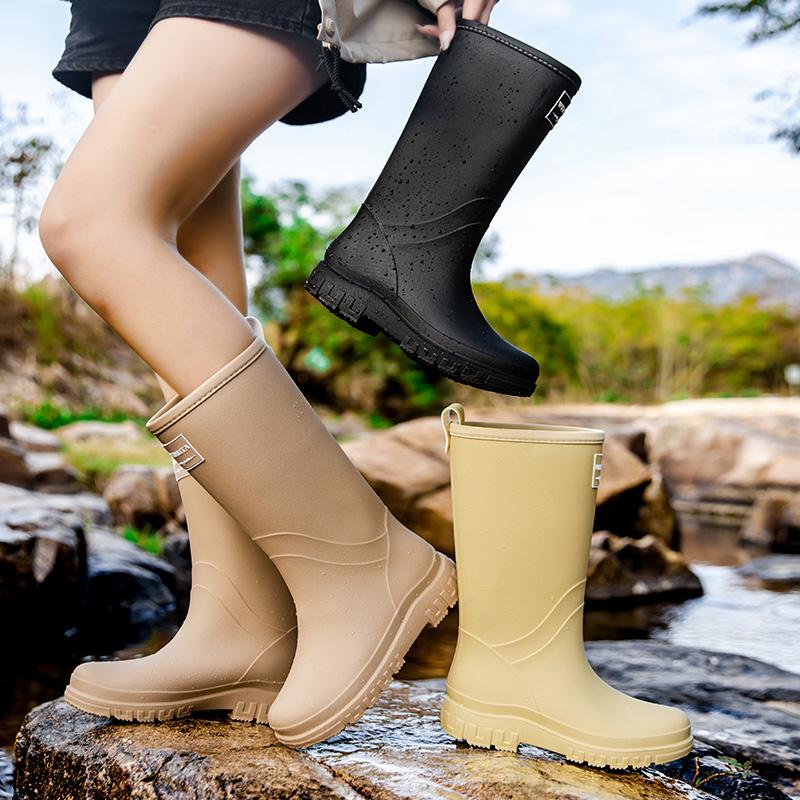 Women's Outdoor Long-cylinder Rain Shoes: Stylish Rain Boots For Outdoor Wear, Overshoes, Waterproof Rubber Shoes For Camping