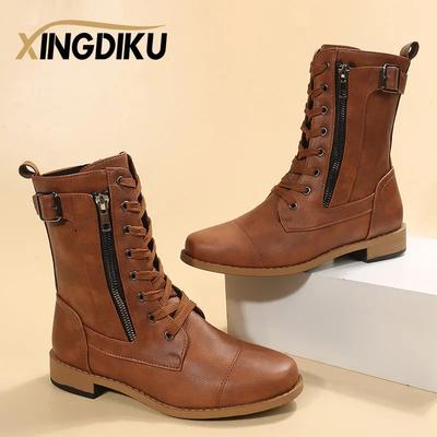 Модные ретро ботинки женские 2025 осень/зима новые большого размера короткие ботинки толстый каблук рыцарские ботинки коричневые кожаные каблуки