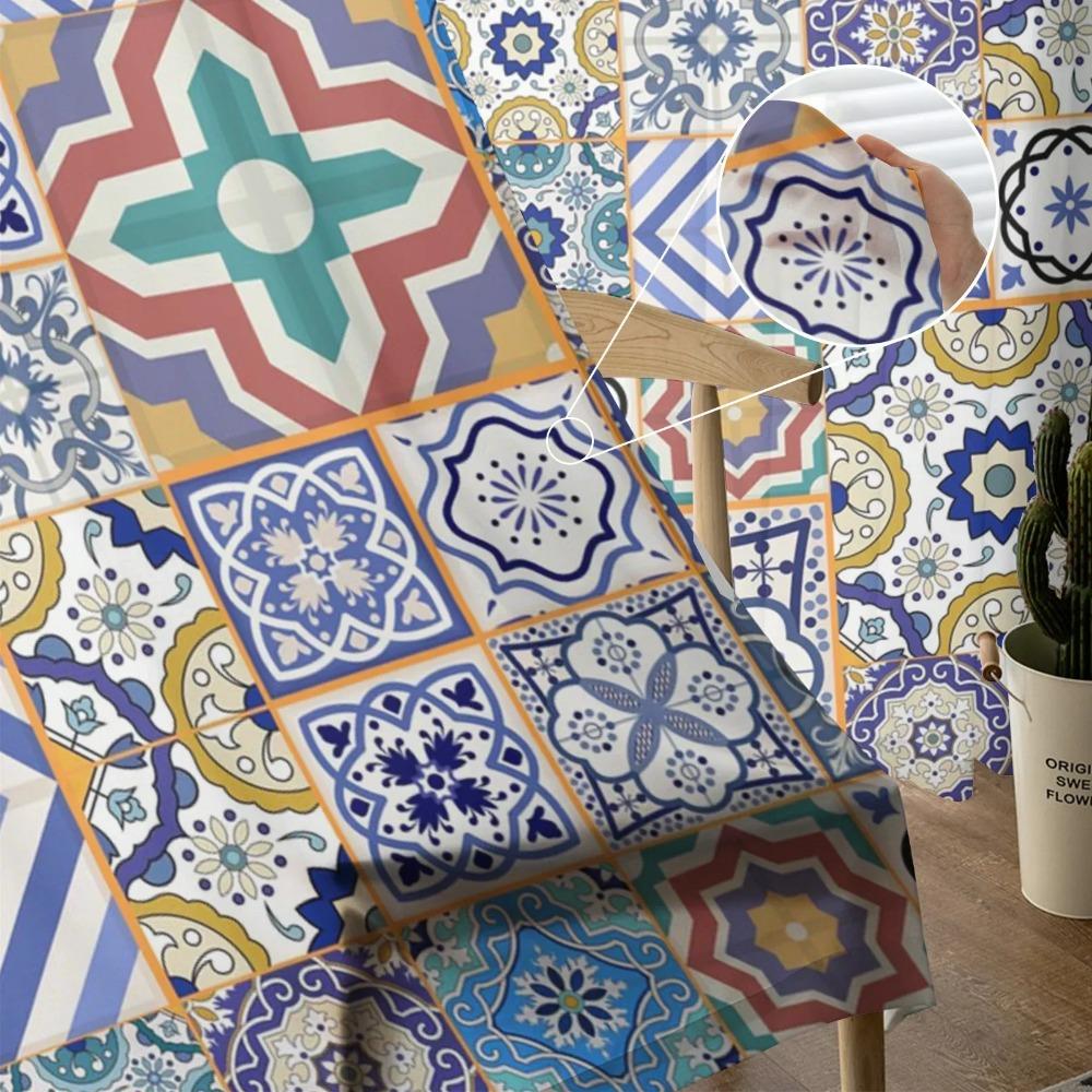 Марокканская плитка, красочные арабески, тюлевые прозрачные оконные шторы для гостиной, спальни, современная вуаль, занавески из органзы, шторы