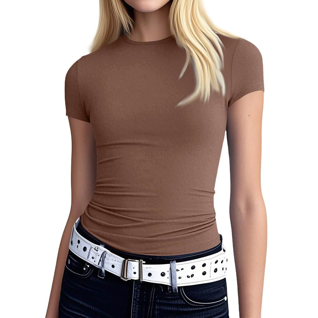 Women's Fashion Solid Colour Round Neck Long Sleeve T-Shirt Top