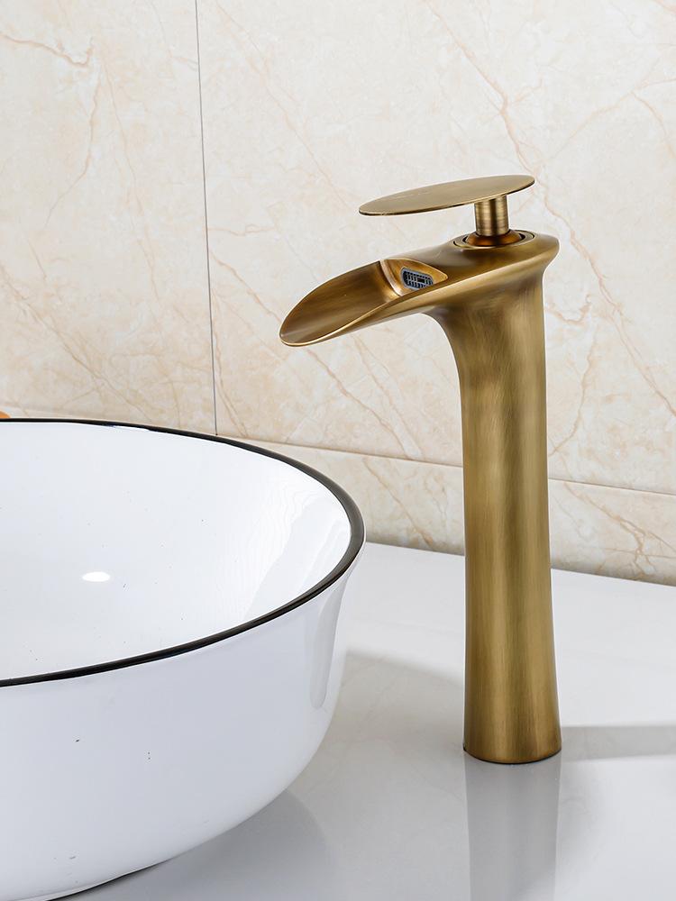 Basin Faucets Waterfall Bathroom Faucet Single Handle Basin Mixer Tap Bath Antique Faucet Brass Sink Water Crane Silver