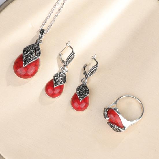 Листья капли воды искусственная бирюза кулон ожерелье кольцо серьги женский комплект ювелирных изделий