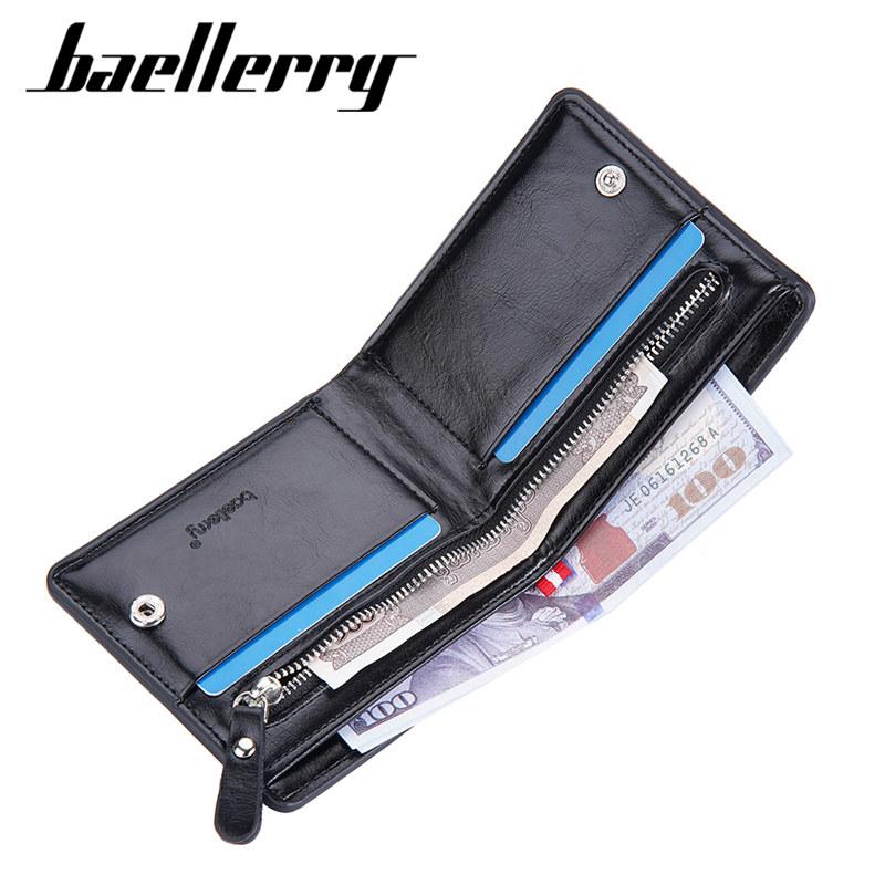 Baellerry Men Fashion Short Wallets Artificial Leather Vintage Design Bifold Wallet Classic Card Holder Purse