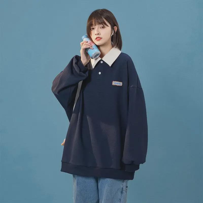 Мужская кремово-желтая свободная толстовка-поло - BF Lazy Style, универсальная куртка весна/осень 2022 г.