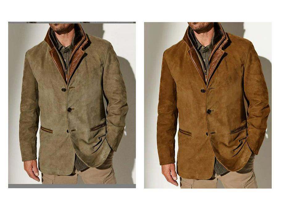 Мужская ретро куртка с пэчворком и цветовыми блоками, с лацканами - Мода Весна/Осень