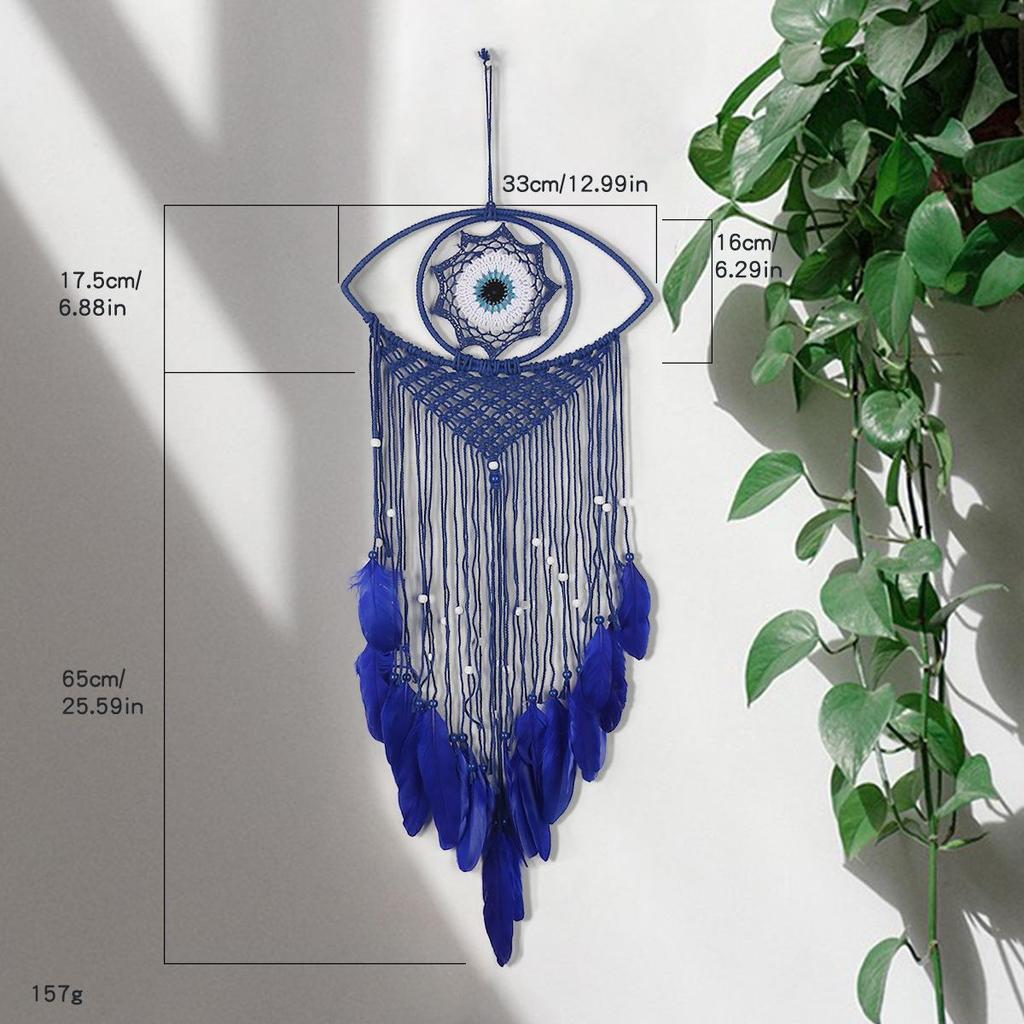 Evil Eye Feather Dream Catcher Pendant - Handmade Decorative Woven Craft
