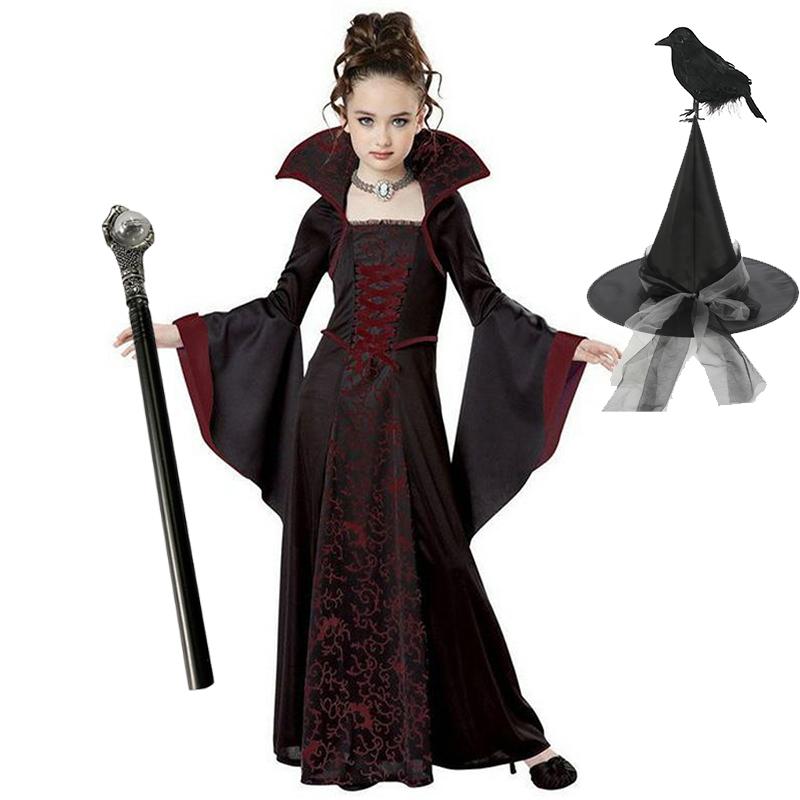 Halloween Black Witch Vampire Cosplay Costume for Kids Girls Disfraz Carnival Dress Up Party Children Performance Clothes