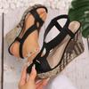 Summer New Large Size Thick-soled Wedge Sandals Bohemian Style Fish Mouth Elastic High-heeled Sandals