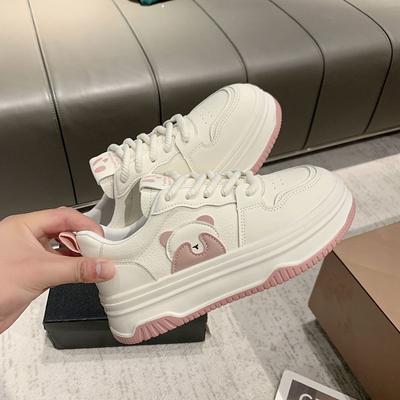 Белые туфли для женщин Весна Новая толстая подошва Увеличивающий рост дизайн Универсальные шнуровки Студенческие спортивные повседневные туфли Borad