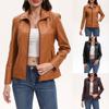 Ladies Fashion Casual Solid Color Outdoor Leather Jacket Short Coat