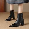 Мода 2025 НОВЫЕ Осенние Женские Сапоги Спилок Квадратный Каблук Женская Обувь Острый Носок Высокий Каблук До середины икры Современные Сапоги