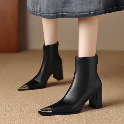 Мода 2025 НОВЫЕ Осенние Женские Сапоги Спилок Квадратный Каблук Женская Обувь Острый Носок Высокий Каблук До середины икры Современные Сапоги