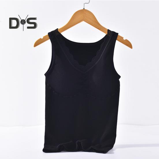 Зимний женский терможилет с нагрудными накладками, бесшовный кружевной V-образный вырез, быстрая фиксация температуры, согревающий, облегающий, эластичный, без рукавов, внутренняя одежда, нижняя майка