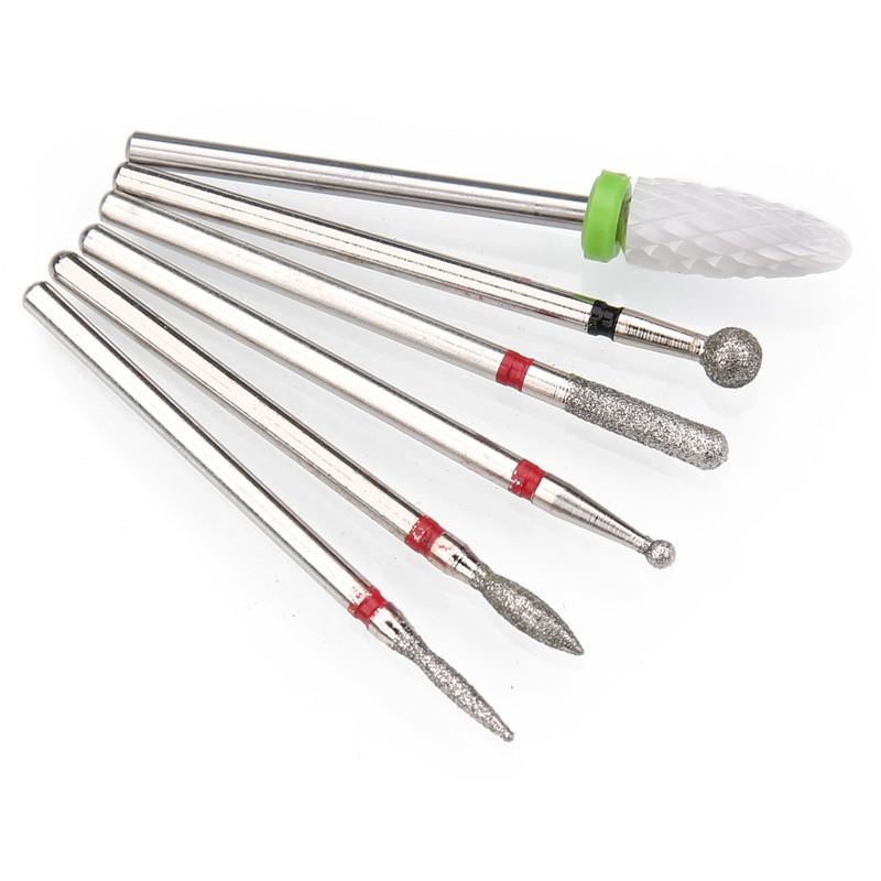 6 шт. алмазные фрезы для ногтей, набор сверл для маникюра, аксессуары для педикюра, электрическая машина, кисточка для ногтей, инструменты для заусенцев