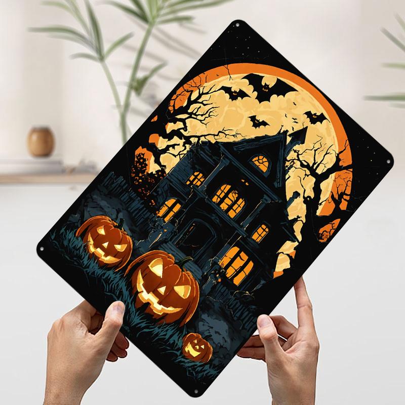 Halloween Haunted House Tinplate Poster Customized Wall Art Vintage Retro Metal Signs for Home Decor Coffee Bar Accessories Room