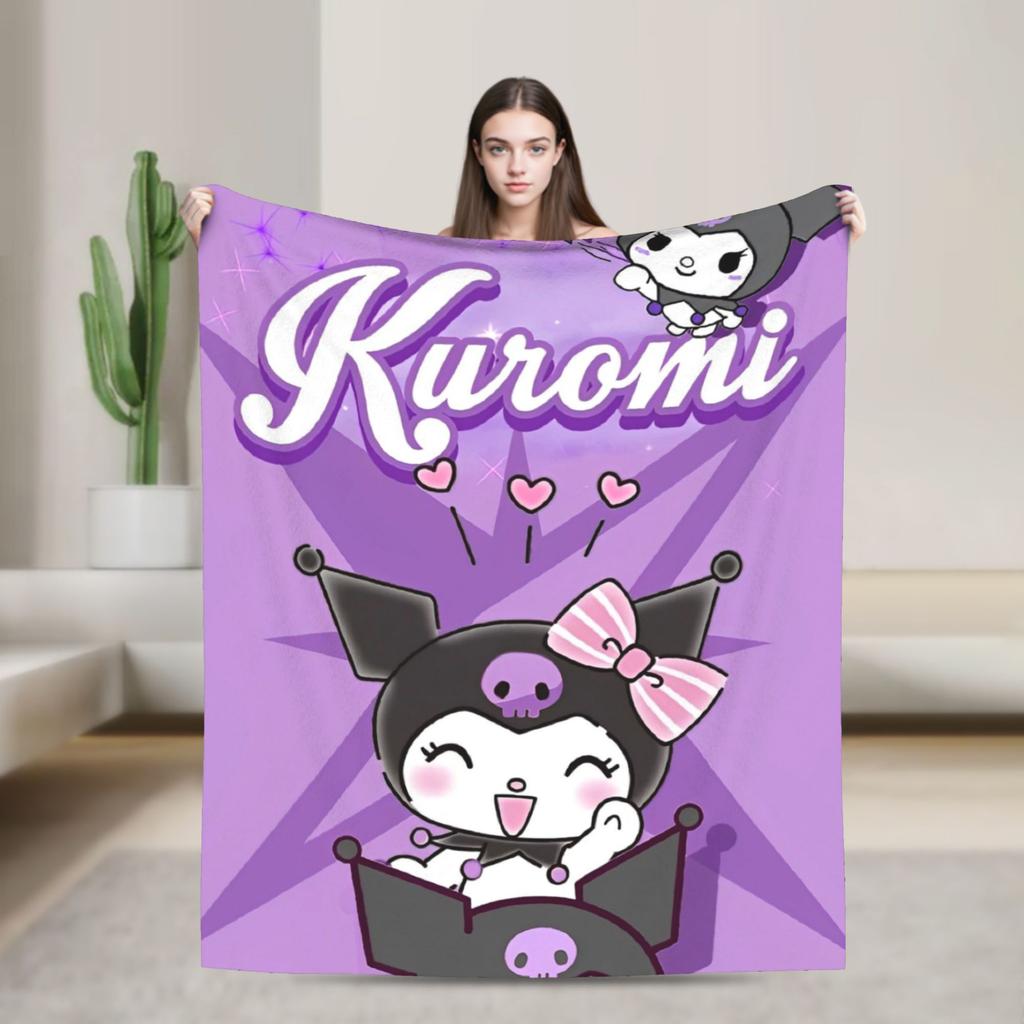 Фиолетовые пледы Kuromi Кавайный мультяшный шерстяной Потрясающие дышащие пледы для покрывала Осень/Зима