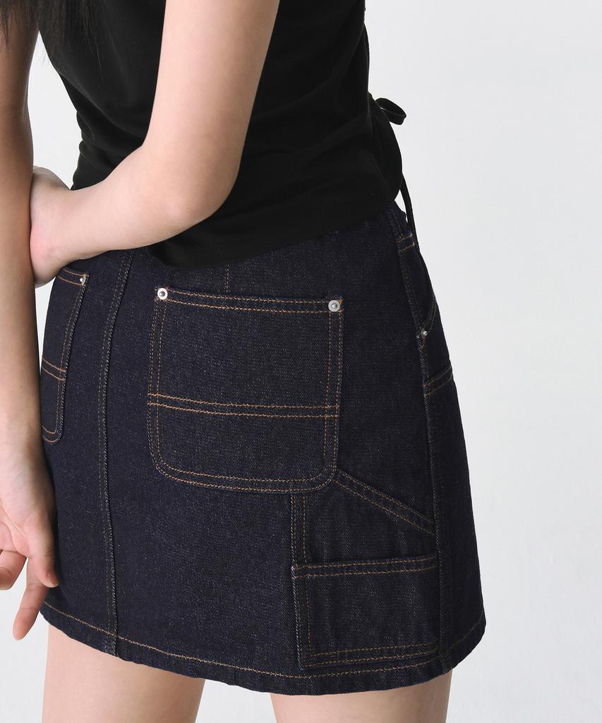 Musinsa Standard Woman Women'S Denim Double Knee Carpenter Mini Skirt [Deep Indigo]
