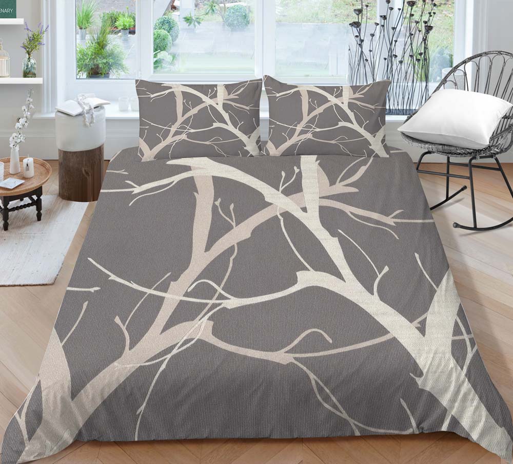 Branch Print Quilt Cover Pillowcase 2 or 3 Pieces of Plant Bedding Set Single Bed Double Bed Full Size Washable Zippered Bedding