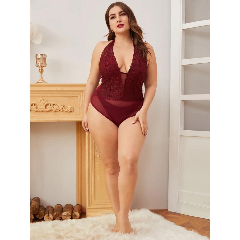 Большой размер Новое горячее сексуальное нижнее белье Женский кружевной прозрачный комплект бюстгальтера Эротические костюмы Платье с глубоким V вырезом Боди Нижнее белье